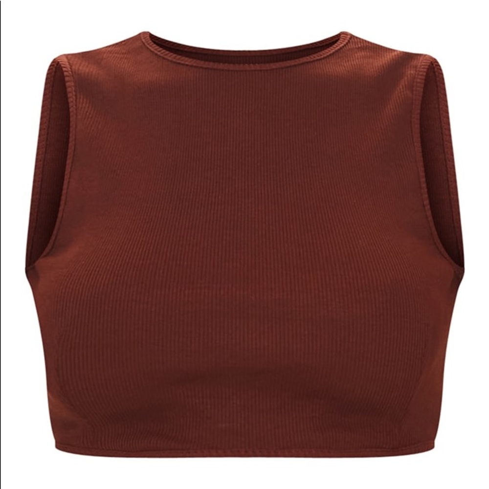 Brown Underboob Rib Crop Top